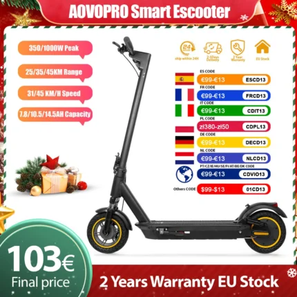 2026 Upgrate AOVOPRO TX01 Smart APP Electric Scooter 350W/500W Powerful Motor 36V25-45KM Range Adults EScooter with Dual Brake