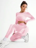 2pcs Hot-selling New Sports Tight Running Breathable Seamless Yoga Suit Women's Outdoor Fitness Suit Women's - Image 4