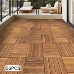Interlocking Deck Tiles 30x30cm Carbonized Wood Floor Tiles Waterproof Non-slip Outdoor Flooring Tiles for Patio Balcony Garden