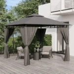 Devoko 3*3m Outdoor LED Light Pavilion Waterproof Sun Resistant Double Roof garden Roofing