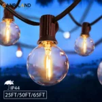 GANRILAND 65FT Outdoor Garland String Lights Dimmable E12 Sockets G40 Globe Led Bulb Connectable Gard Decor Fairy Light Chain