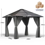 Devoko 3x3/3x4m Pavilion Waterproof Stable Winterproof Aluminum garden Pavilion Fixed Roof Protection UV