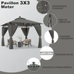 Devoko 3*3m Outdoor LED Light Pavilion Waterproof Sun Resistant Double Roof garden Roofing - Image 5