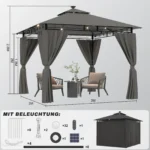 Devoko 3*3m Outdoor LED Light Pavilion Waterproof Sun Resistant Double Roof garden Roofing - Image 3