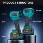 ONEVAN 4000W Brushless 300000RPM Electric Turbo Blower Jet Fan Lightweight Leaf Blower Lawn Yard Cleanup For Makita Battery Pin - Image 2